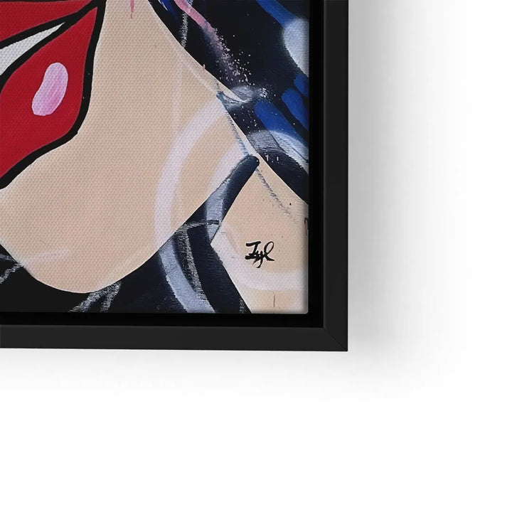 Modernes Pop Art Wandbild mit abstraktem Porträt eines weinenden Mädchens, rote Lippen
