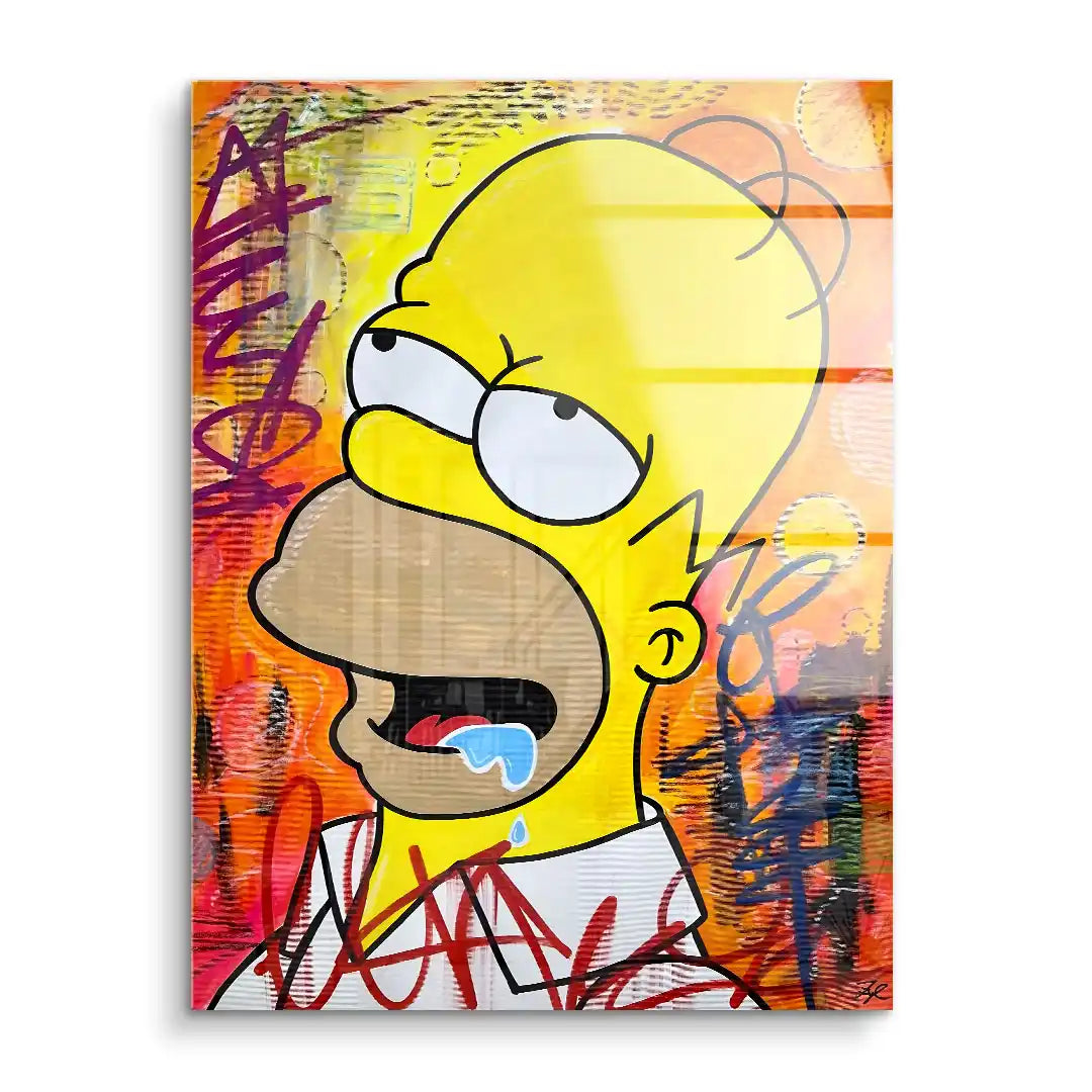 Buntes Wandbild in Pop Art Stil mit charakterhaftem Cartoon-Gesicht und Graffiti-Elementen
