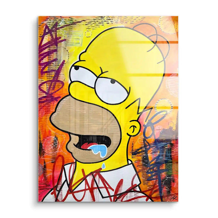 Buntes Wandbild in Pop Art Stil mit charakterhaftem Cartoon-Gesicht und Graffiti-Elementen