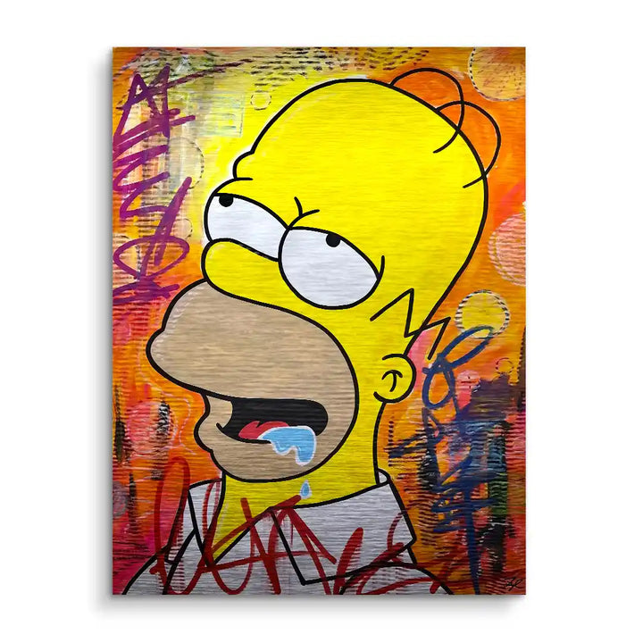Pop Art Wandbild mit Comicfigur auf buntem, graffitiartigem Hintergrund