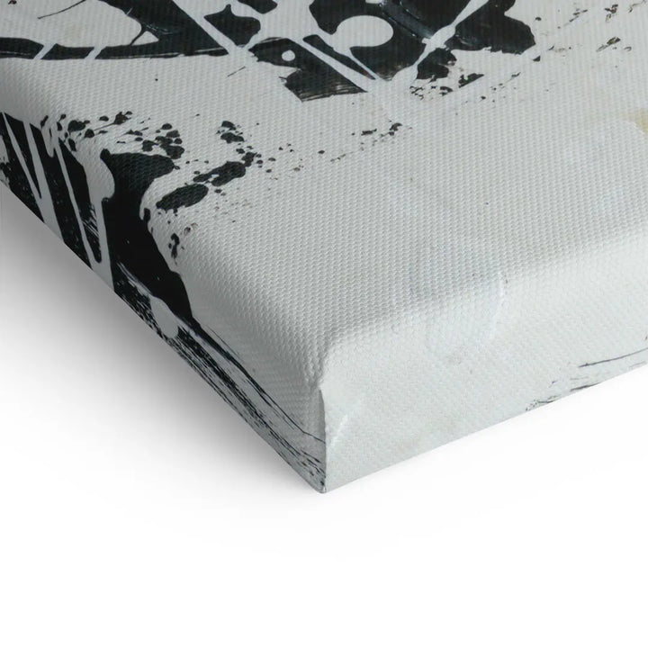 Detailaufnahme Leinwandbild mit abstraktem Schwarz-Weiß-Design, moderne Wandkunst