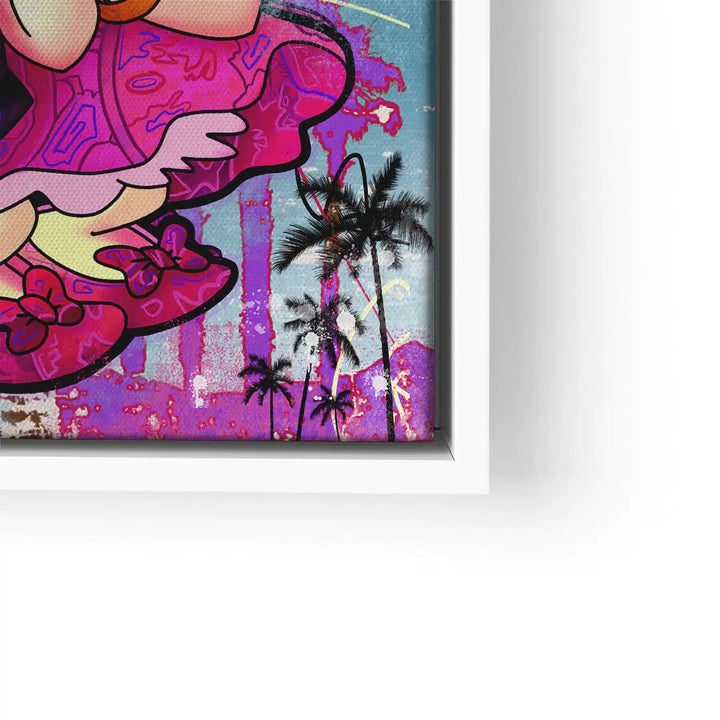 Pop Art Wandbild mit Cartoon-Ente, Palmen und buntem Hintergrund, modern und farbenfroh