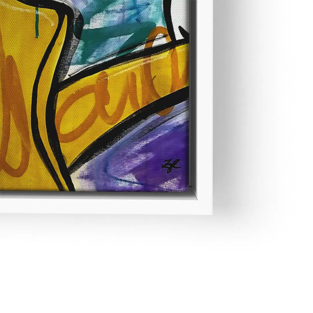 Modernes Wandbild mit buntem Pop-Art-Comic-Stil, kräftige Farben und abstrakte Formen