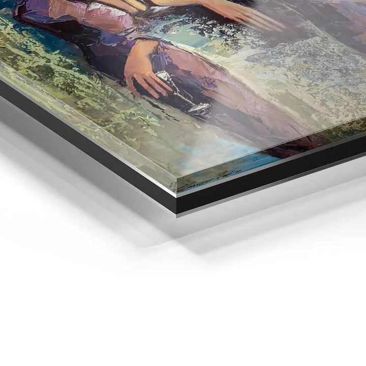 Detailansicht Acrylglas Wandbild mit drei Frauen, moderne Kunst, farbenfroh, hochwertig