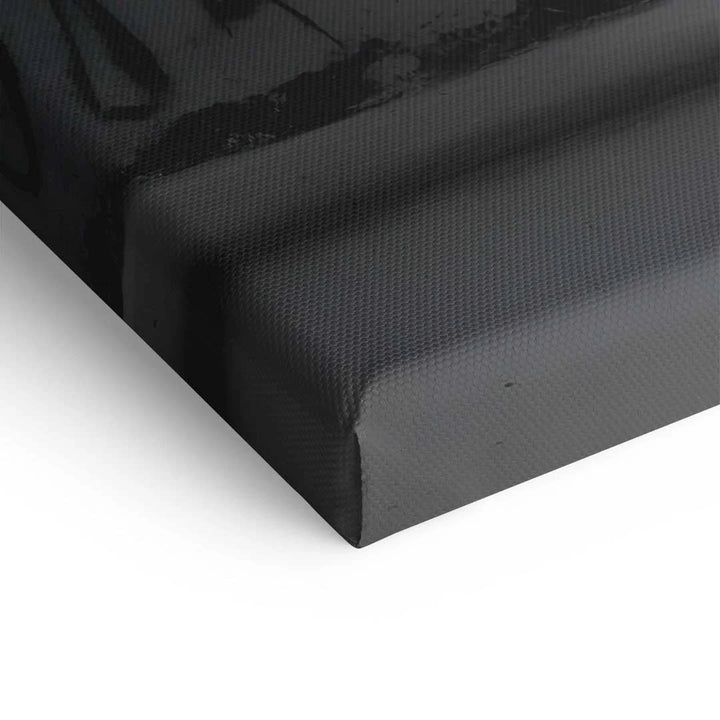 Detailansicht einer schwarzen, strukturierten Leinwandkante für Wandbild, Nahaufnahme
