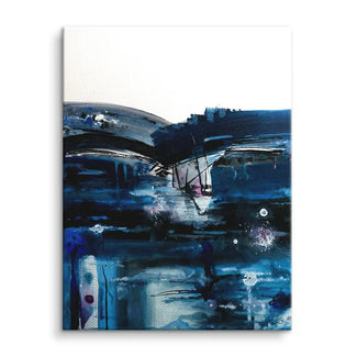 Abstraktes Wandbild in dunklen Blautönen mit Kunst auf Leinwand, moderne Dekoration