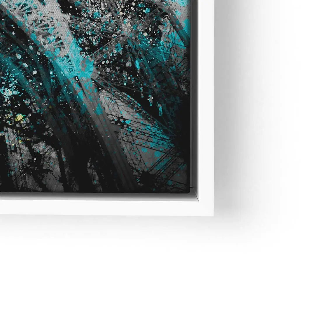 Modernes Wandbild mit kreativem Eiffelturm-Motiv in Blau und Schwarz, abstrakte Kunst