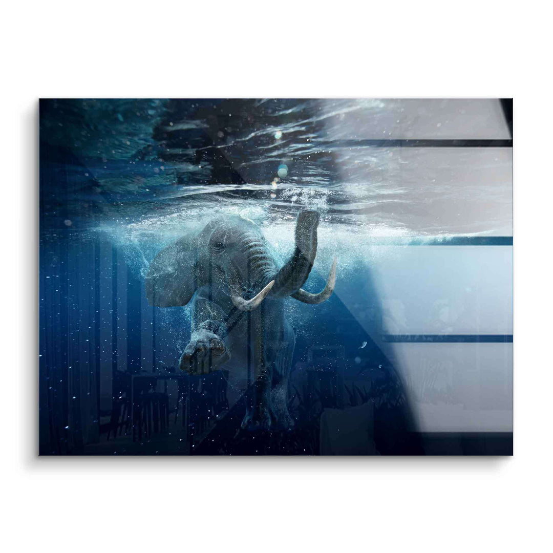 Wandbild mit schwimmendem Elefant unter Wasser, moderne Kunst, Acrylglas Design