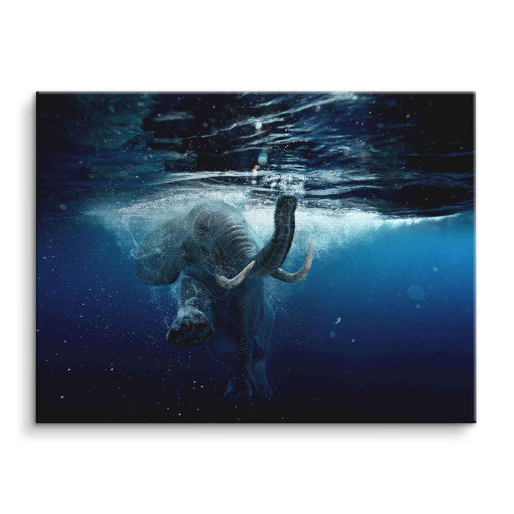 Wandbild mit einem schwimmenden Elefanten unter Wasser, moderne Kunst auf Leinwand