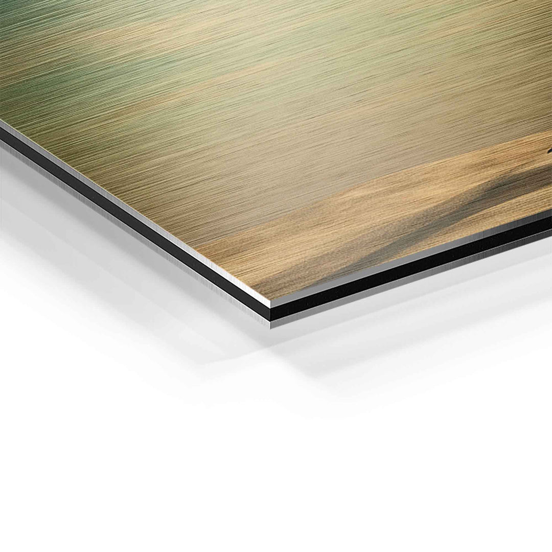 Detailansicht eines Premium-Wandbilds auf Aluminium mit gebürsteter Oberfläche