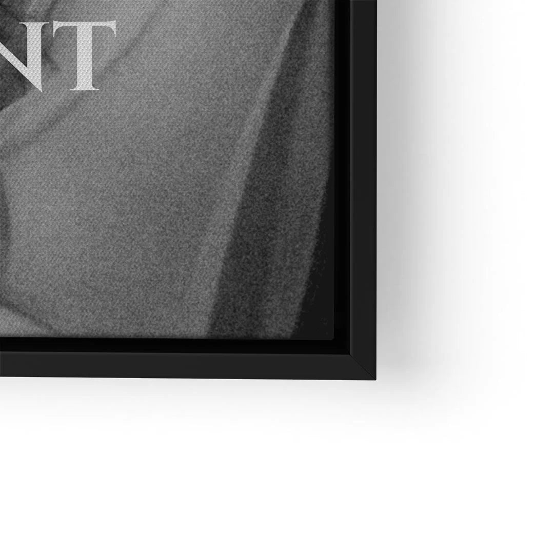 Modernes Wandbild in Grau mit abstraktem Muster, Teilansicht im schwarzen Rahmen