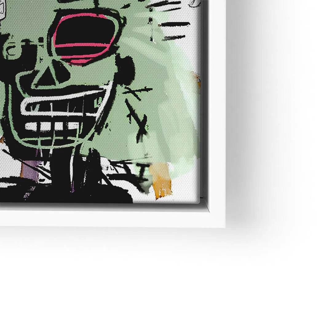 Modernes Wandbild mit abstraktem Totenkopf in Schwarz und Grün, Pop Art Stil