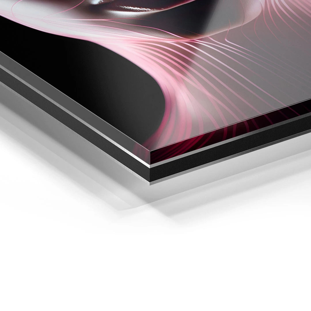 Detailansicht Wandbild Gesicht auf Acrylglas, moderne Kunst mit Licht- und Feuereffekten