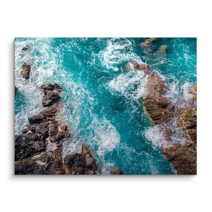 Wandbild mit türkisblauem Meer und Felsen, Meereskunst für Wohnzimmer