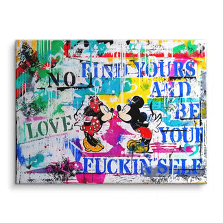 Buntes Wandbild im Street-Art-Stil mit kussenden Comic-Mäusen und Motivationsspruch