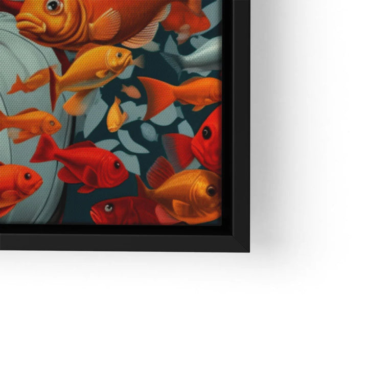 Wandbild Kunstdruck Fische, bunte Goldfische in Schwarzrahmen, moderne Kunst