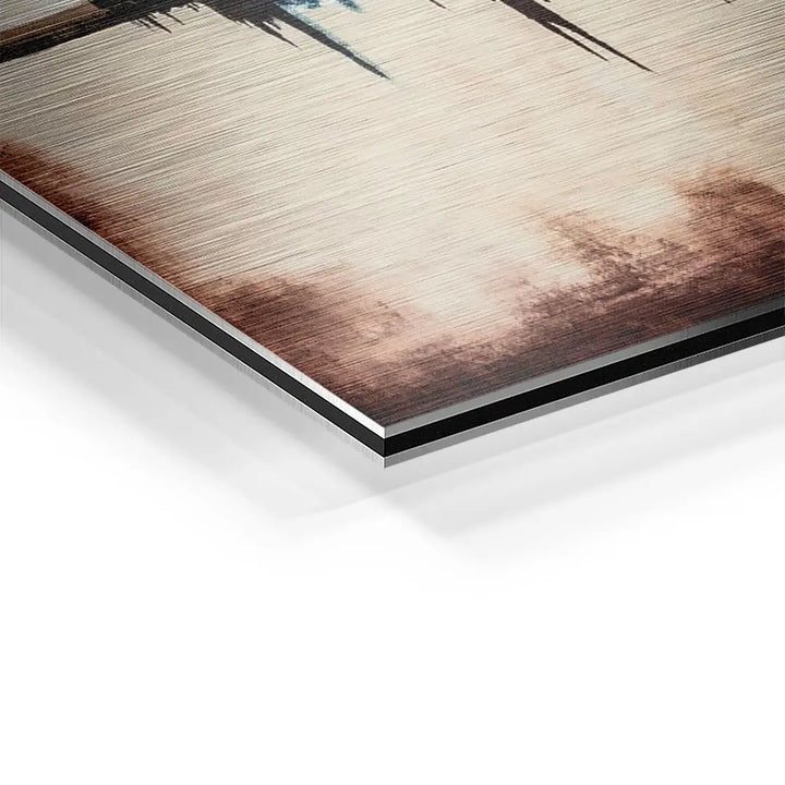 Detailansicht Wandbild auf Aluminium mit gebürsteter Oberfläche und abstrakter Kunst