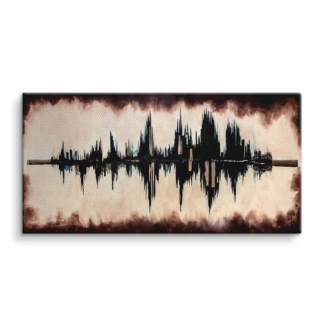 Modernes Wandbild mit abstrakter, schwarzer Flatline auf beigem Hintergrund, Leinwandkunst