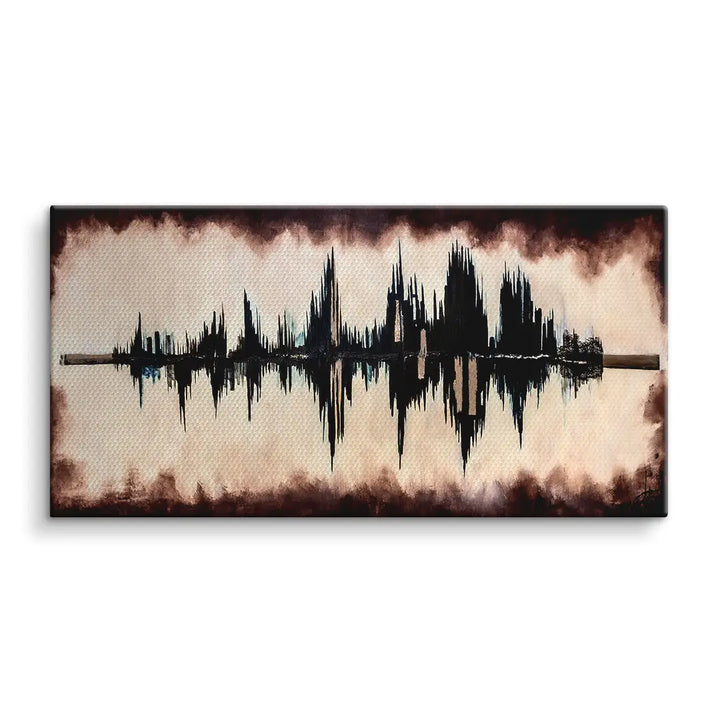 Modernes Wandbild mit abstrakter, schwarzer Flatline auf beigem Hintergrund, Leinwandkunst
