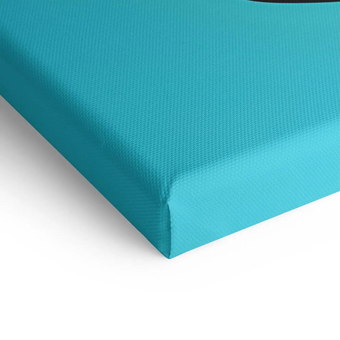 Detailansicht einer blauen Leinwandkante für Wandbild, strukturierte Oberfläche