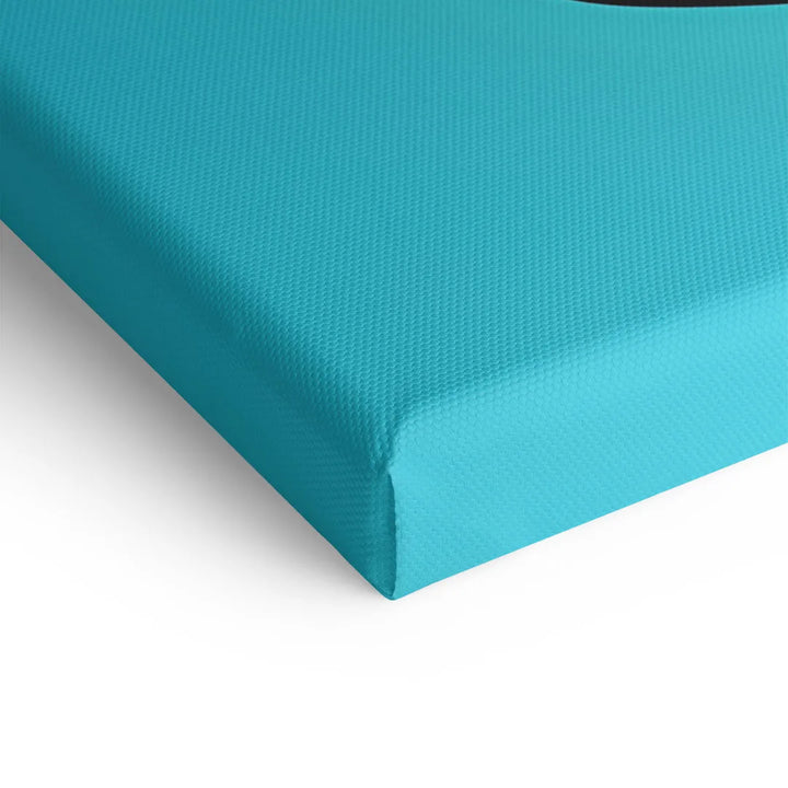 Detailansicht einer blauen Leinwandkante für Wandbild, strukturierte Oberfläche