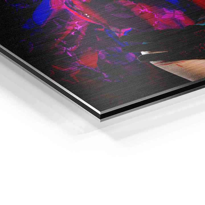 Detail eines modernen Wandbilds mit bunt abstrakten Farben auf Aluminiumplatte