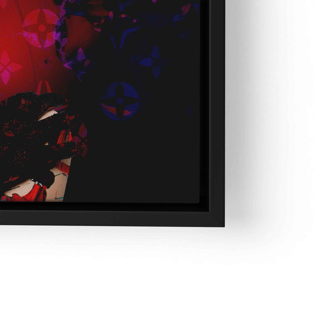 Modernes Wandbild Frau mit rotem Hut, schwarzem Handschuh und abstraktem Muster