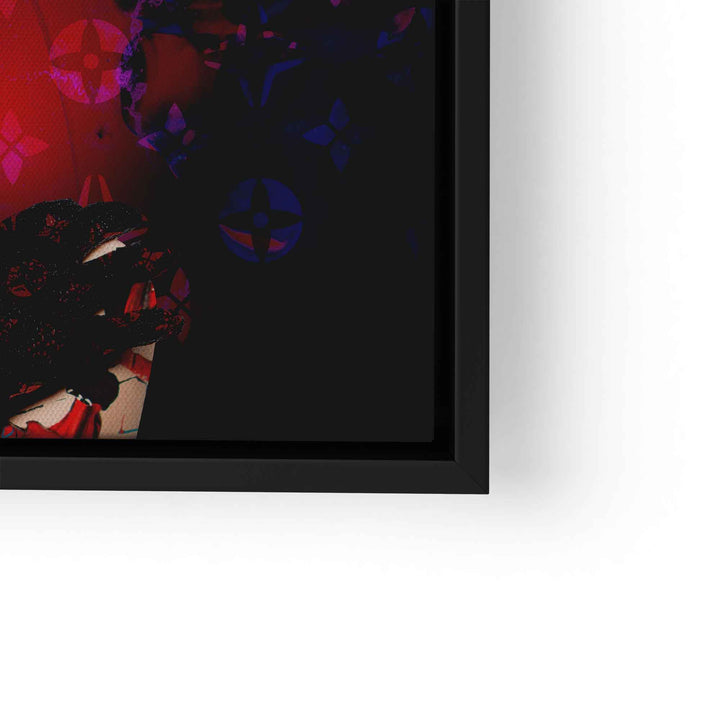 Modernes Wandbild Frau mit rotem Hut, schwarzem Handschuh und abstraktem Muster