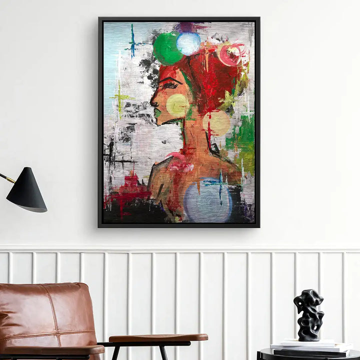 Modernes Wandbild einer Frau im abstrakten Stil mit bunten Farben, Kunst fürs Wohnzimmer