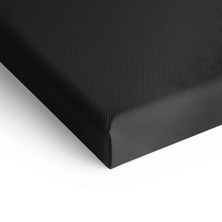 Detailansicht schwarze Leinwand-Kante für Wandbild, strukturiertes Material