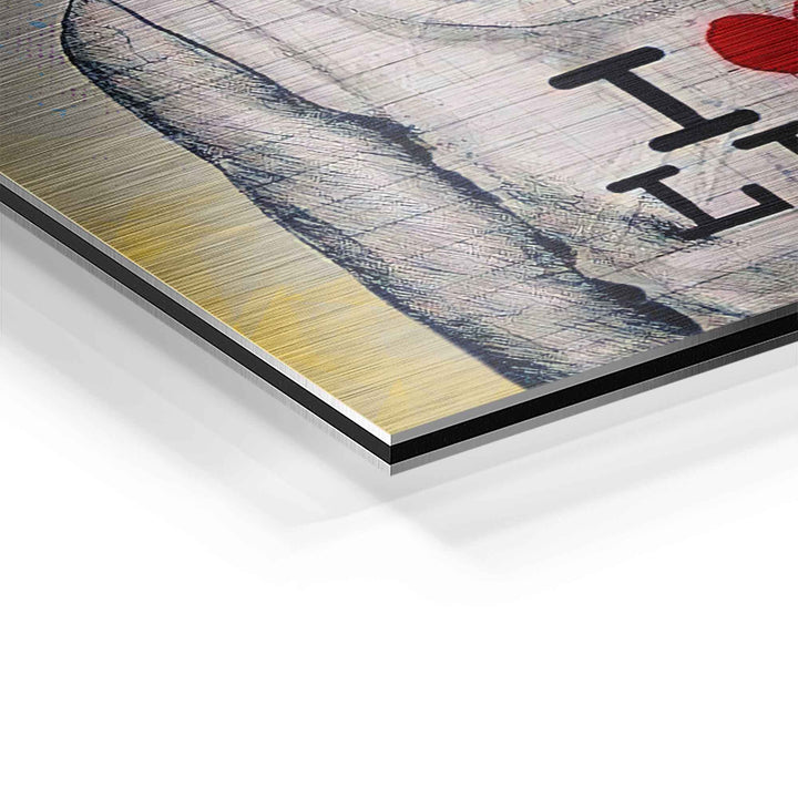 Detailansicht Wandbild auf Aluminium mit Text I Love Life, moderner Pop Art Stil