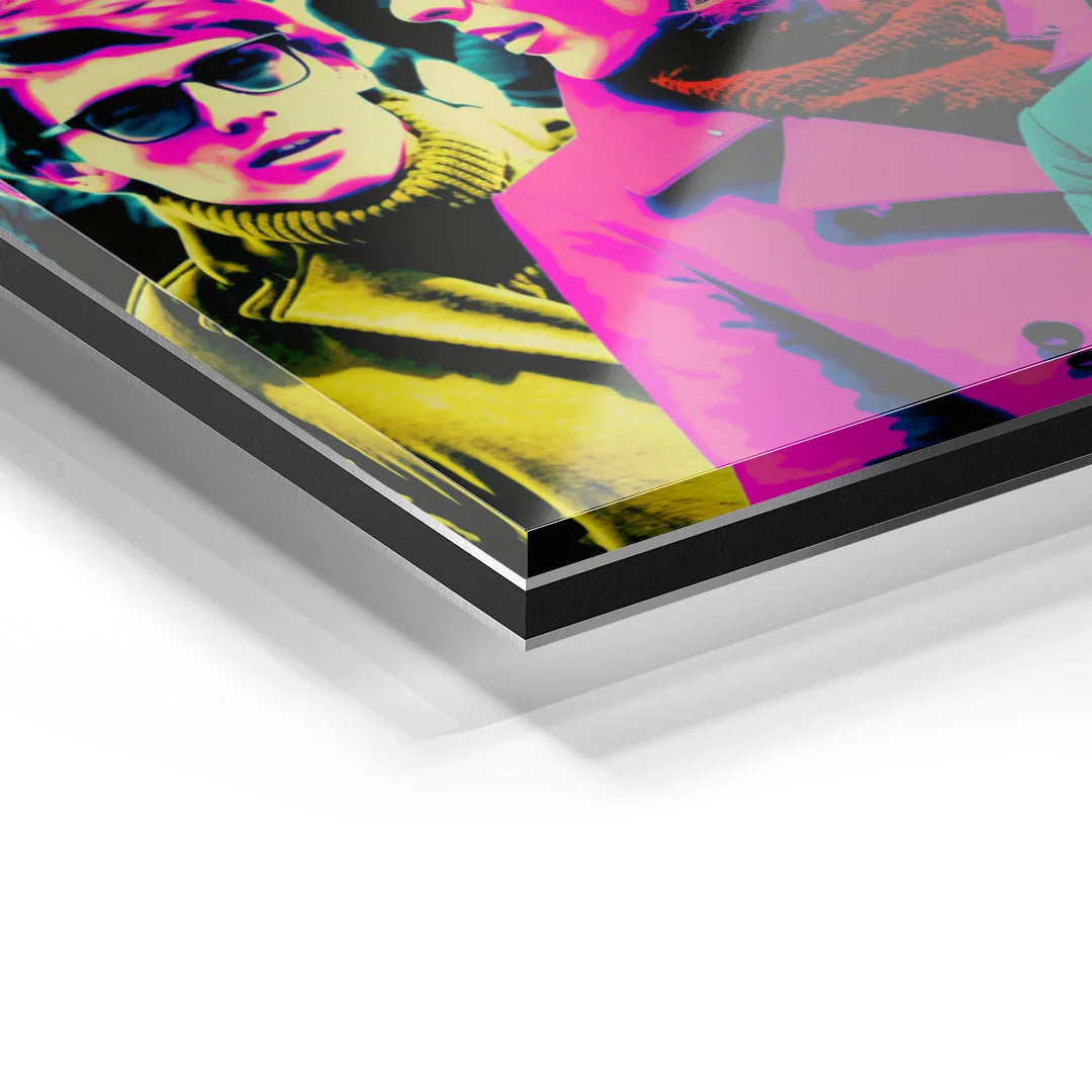 Detailansicht Acrylglas Wandbild mit Pop Art Motiv mehrerer Personen in bunten Farben