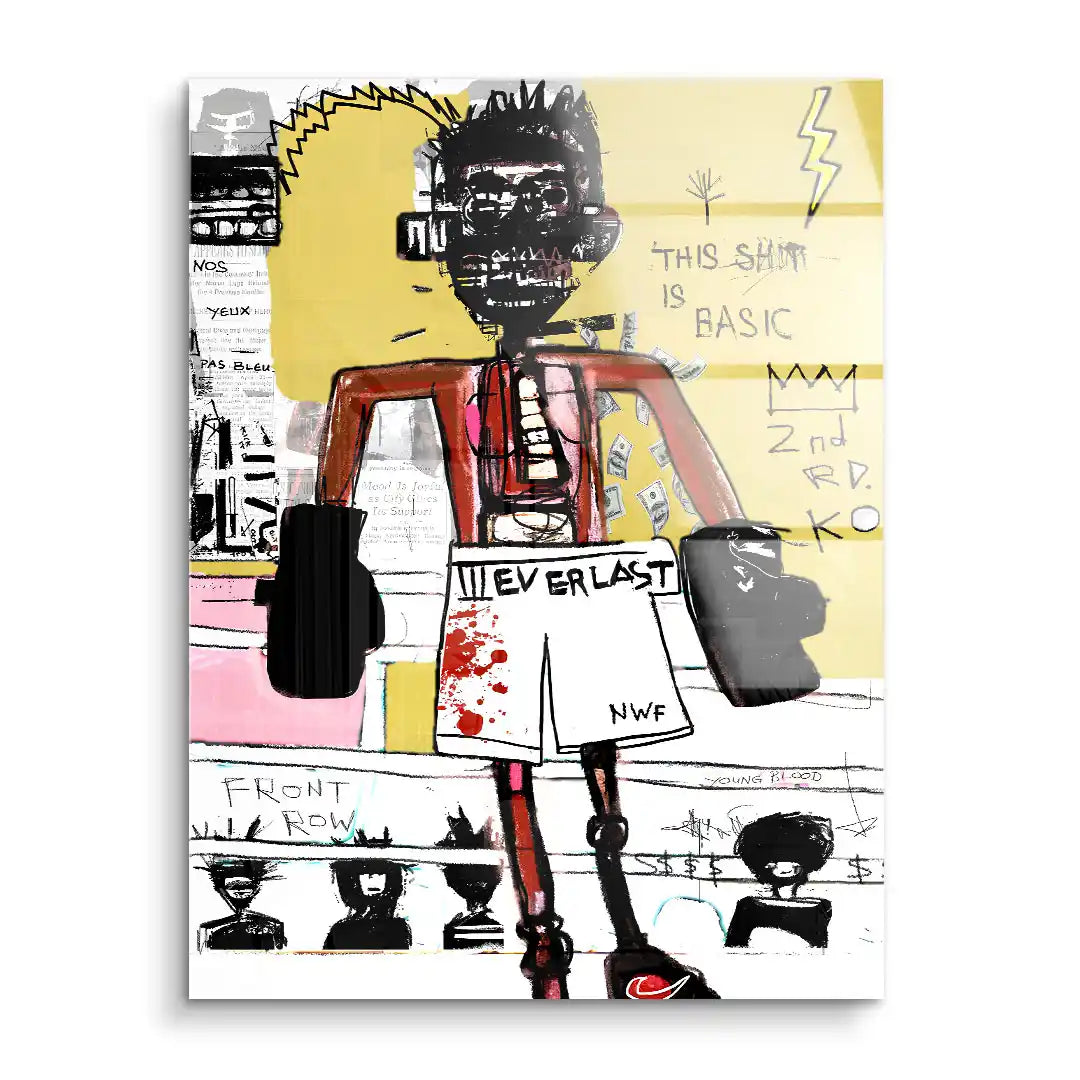 Modernes Wandbild mit Boxermotiv im Basquiat-Stil, Acrylbild, Kunst für Wohnzimmer