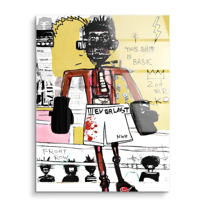 Modernes Wandbild mit Boxermotiv im Basquiat-Stil, Acrylbild, Kunst für Wohnzimmer
