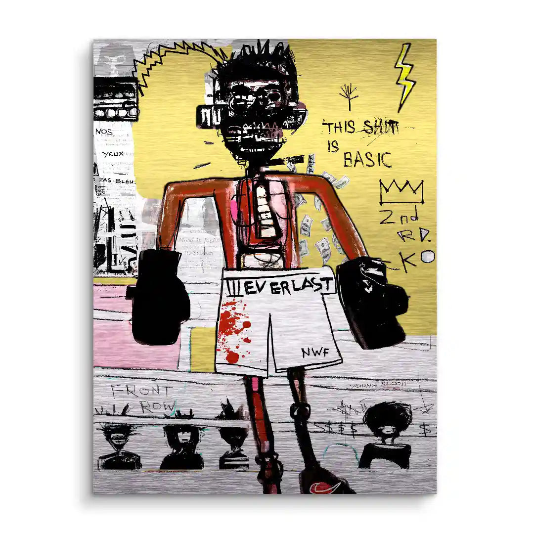 Modernes Wandbild mit Boxer im Graffiti-Stil, bunte Farben, abstrakte Streetart-Elemente