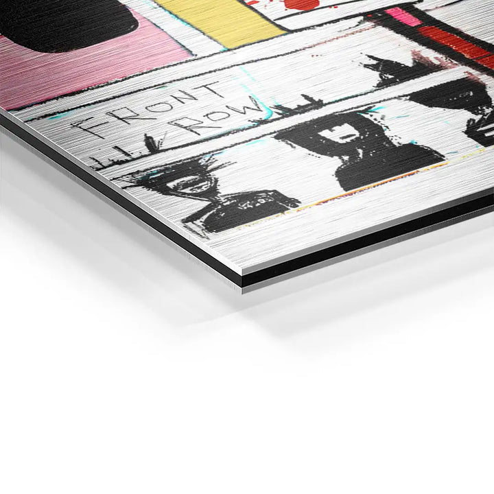 Detailansicht modernes Wandbild im Comic Pop Art Stil auf Aluminium, gebürstete Oberfläche