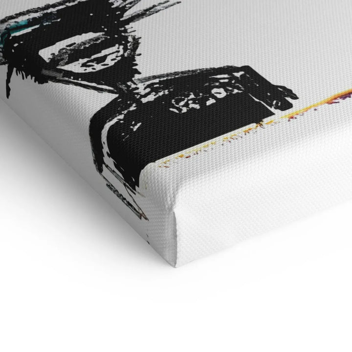 Detailansicht modernes Wandbild auf Leinwand, schwarze abstrakte Kunst, Nahaufnahme Kante
