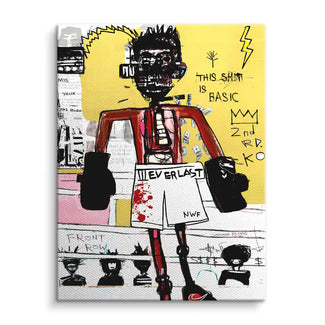 Modernes Wandbild im Pop Art Stil, Boxer mit Boxhandschuhen, bunte Graffiti-Elemente auf Leinwand