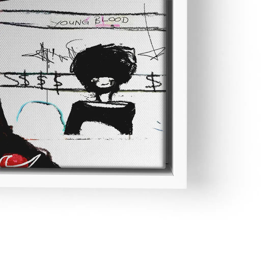 Modernes Wandbild mit abstrakter Kunst, Zeichnung von Figur, weiße Leinwand, schwarze Linien