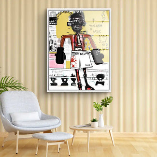 Modernes Wandbild mit abstraktem Boxer im Wohnzimmer, Pop Art Kunstdruck auf Leinwand.