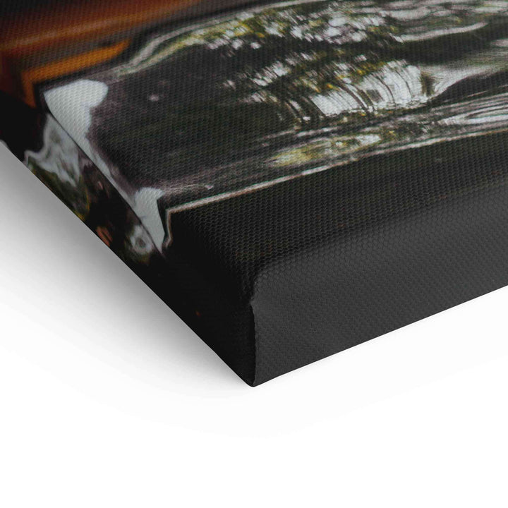 Detailansicht Leinwand mit Motiv Gelber Oldtimer, hochwertige Textur, Wandbild-Kunst