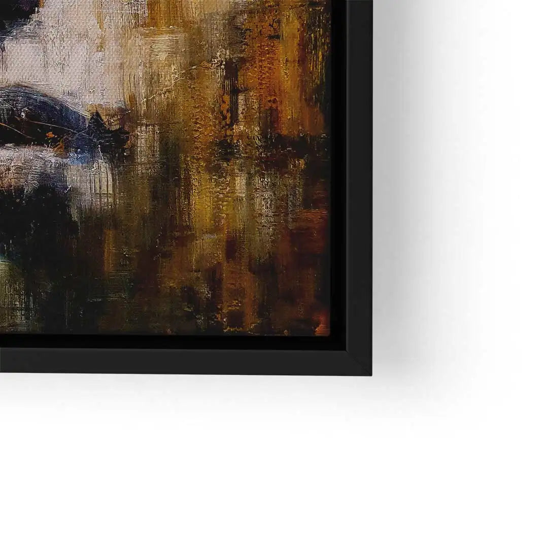 Abstraktes Wandbild Gesicht Kunst in Braun- und Goldtönen, moderne Malerei mit Rahmen
