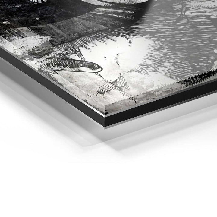 Detailansicht modernes Wandbild auf Acrylglas in Schwarz-Weiß, abstrakte Kunst