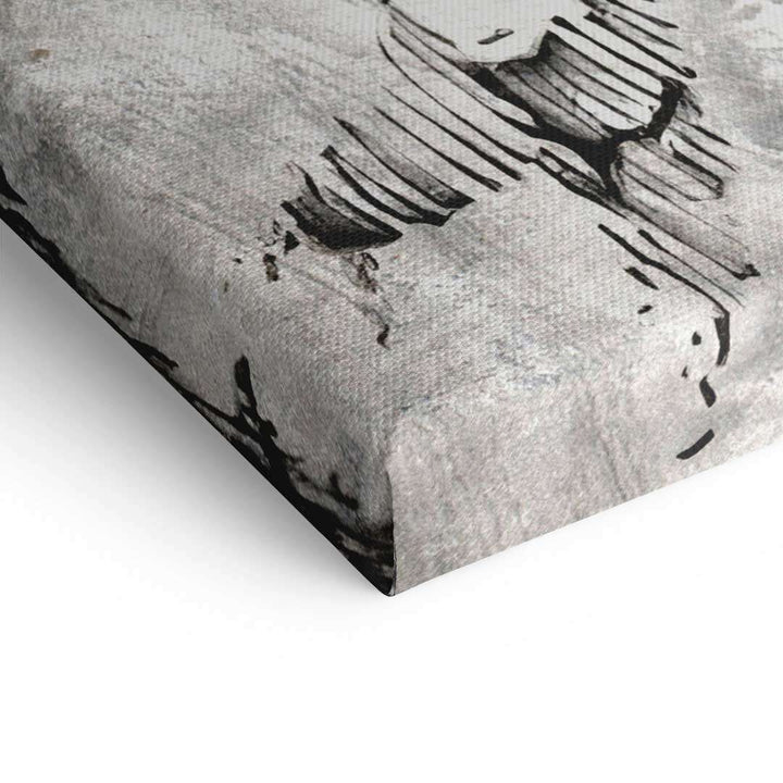 Detailansicht Wandbild auf Leinwand mit abstraktem Schwarz-Weiß-Motiv