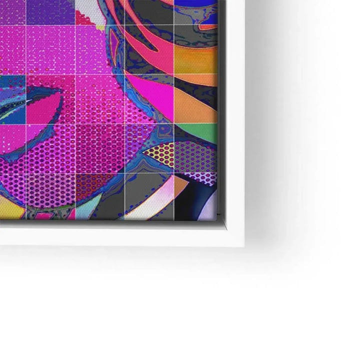 Modernes Pop Art Wandbild mit buntem Mädchen-Motiv, geometrische und abstrakte Elemente