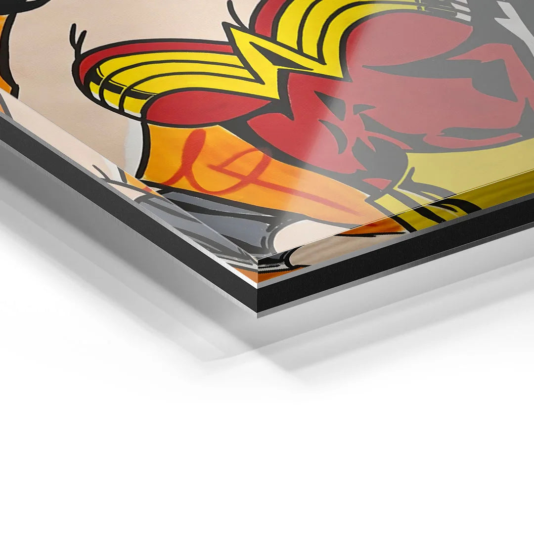 Detailansicht Acrylglas Wandbild Pop Art Girl mit orange-rotem Motiv