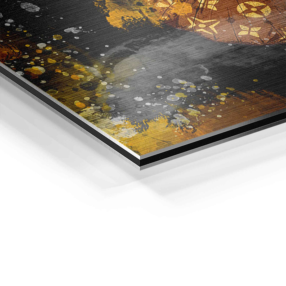 Detailansicht Wandbild gold brauner Schmetterling auf Aluminium mit strukturiertem Finish
