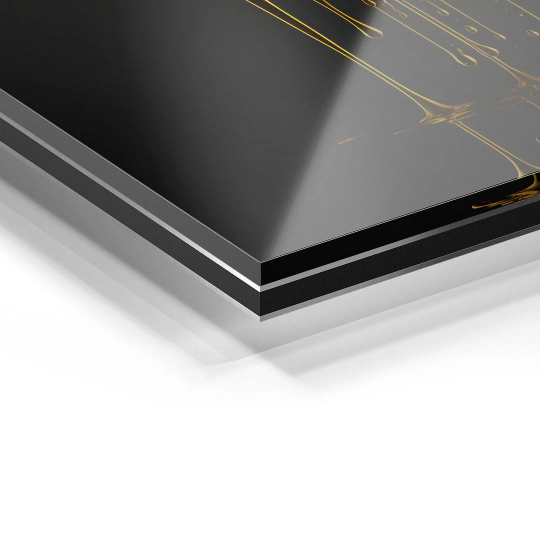 Detailansicht Acrylglas Wandbild mit goldenem Motiv auf schwarzem Hintergrund