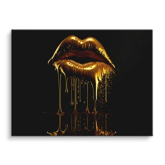 Modernes Wandbild mit goldenen Lippen und schwarzem Hintergrund, abstrakte Kunst für Wohnzimmer
