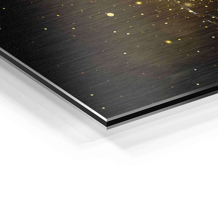 Detailansicht Wandbild mit goldenen Punkten auf Aluminium, moderne Wanddekoration